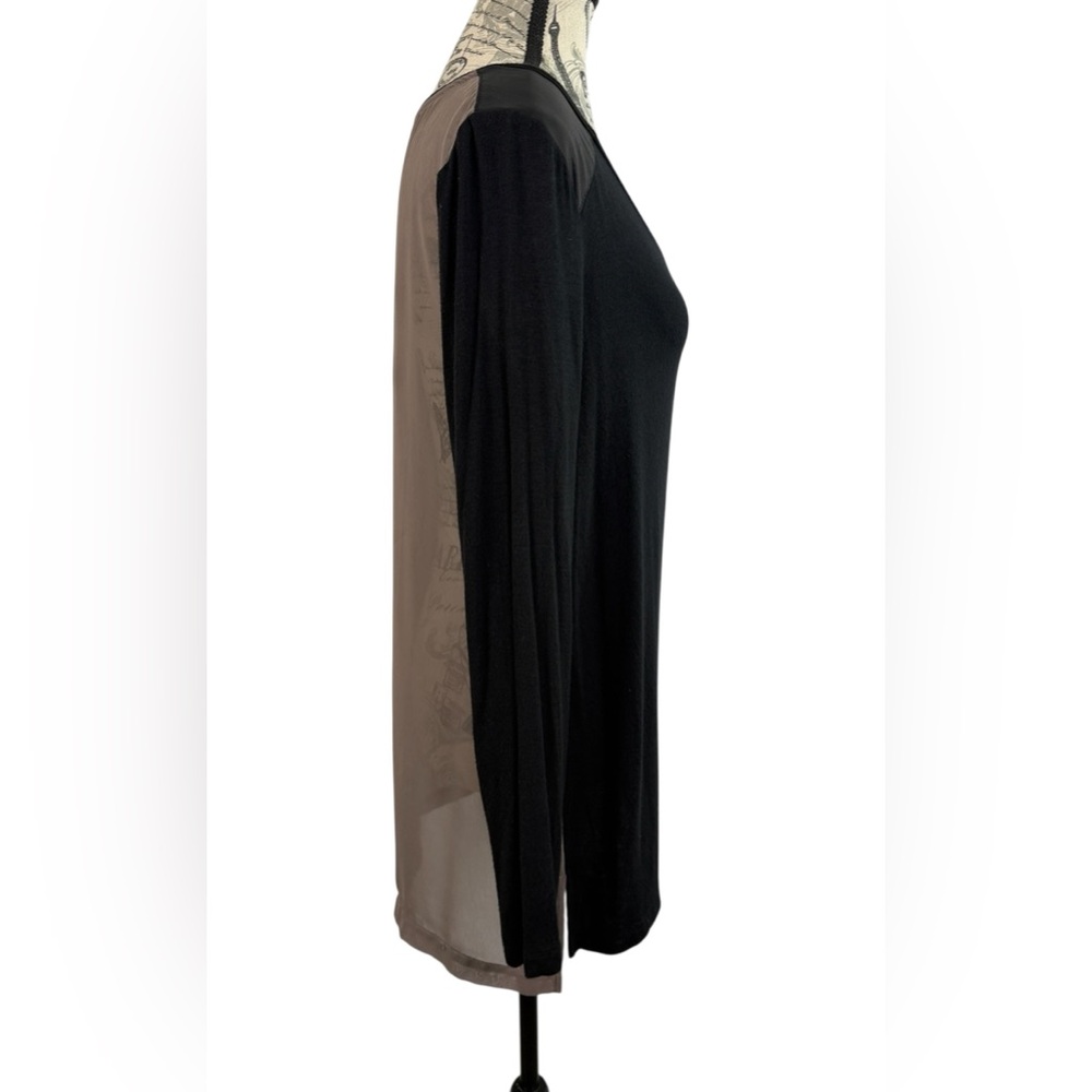 Massimo Black Sheer Back Tunic Top Faux Leather Shoulder Size M - Picture 5 of 10
